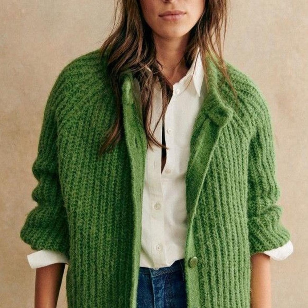 Sezane Emile Cardigan Sweater - Meadow Green